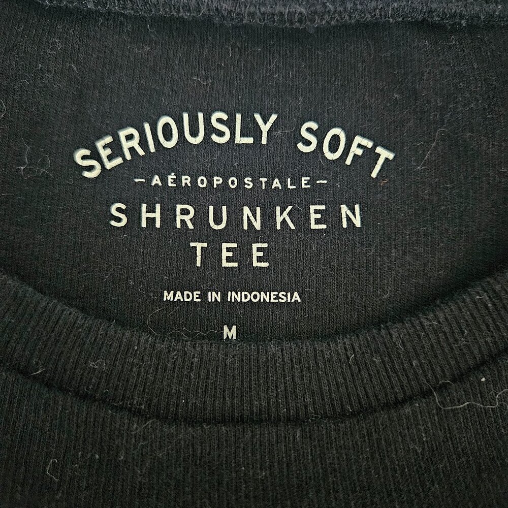 Aeropostale Seriously Soft Ribbed Cropped Shrunken Black Medium Tee - Picture 3 of 7